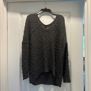 Elan Dark Gray Textured V Neck Long Sleeve Sweater.